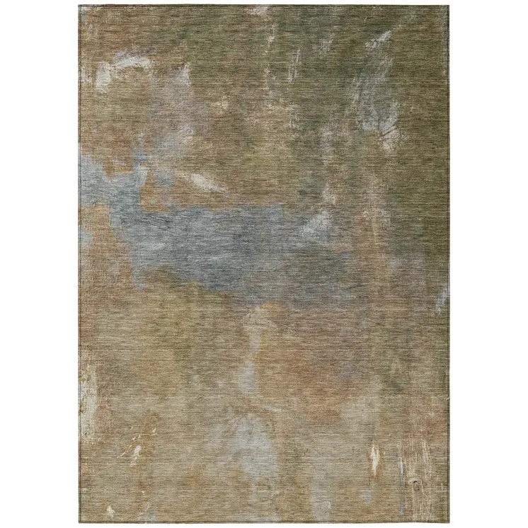 3' X 5' Copper And Rust Abstract Washable Indoor Outdoor Area Rug