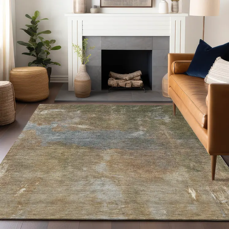 3' X 5' Copper And Rust Abstract Washable Indoor Outdoor Area Rug