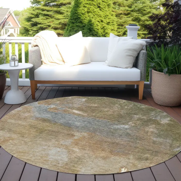 8' Copper And Rust Round Abstract Washable Indoor Outdoor Area Rug