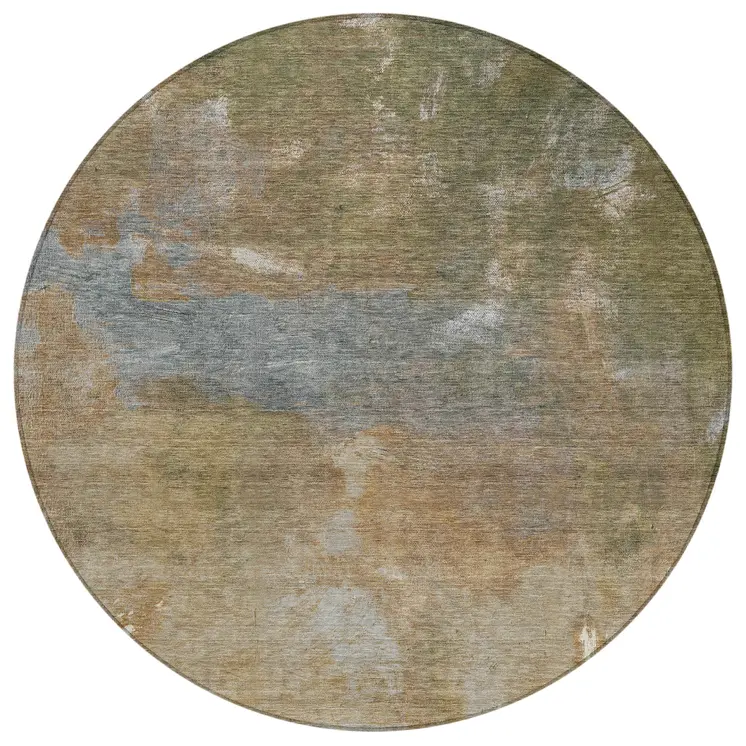 8' Copper And Rust Round Abstract Washable Indoor Outdoor Area Rug