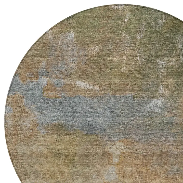 8' Copper And Rust Round Abstract Washable Indoor Outdoor Area Rug