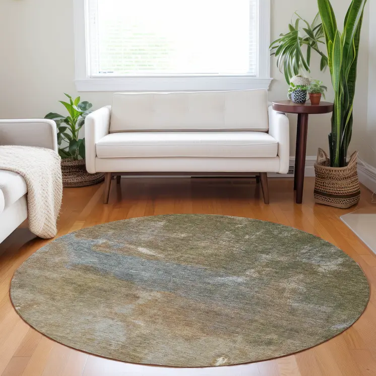 8' Copper And Rust Round Abstract Washable Indoor Outdoor Area Rug