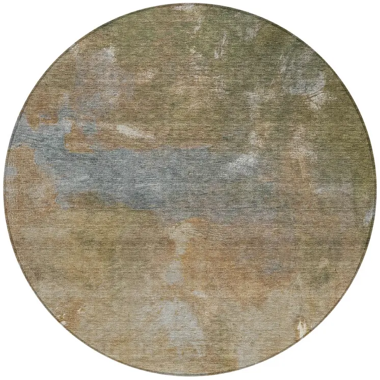8' Copper And Rust Round Abstract Washable Indoor Outdoor Area Rug
