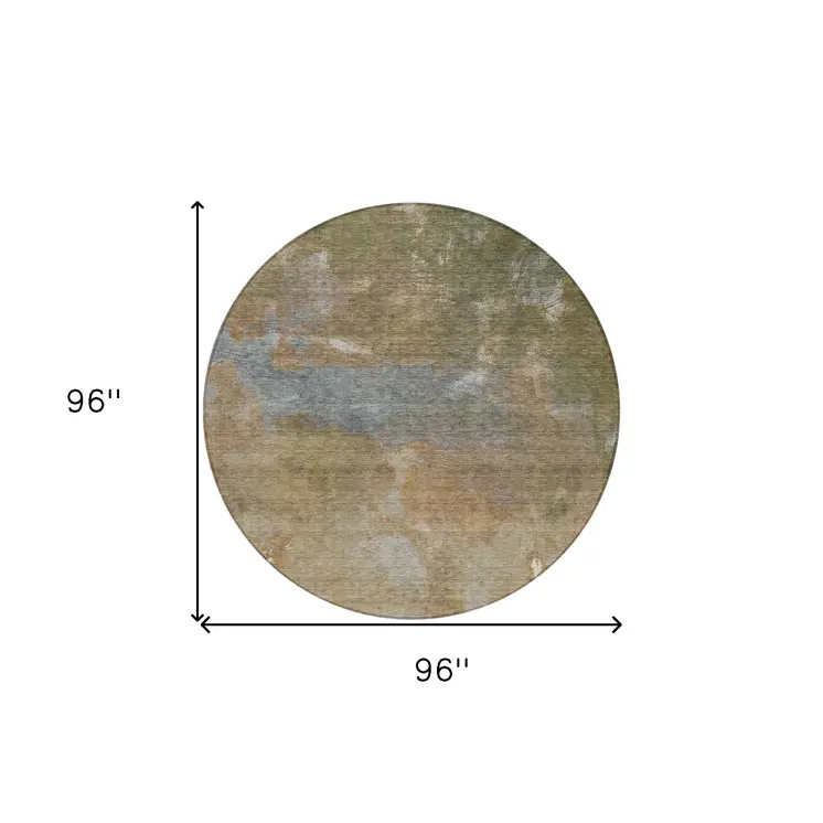 8' Copper And Rust Round Abstract Washable Indoor Outdoor Area Rug