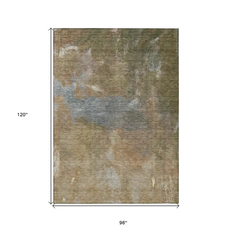 8' X 10' Copper And Rust Abstract Washable Indoor Outdoor Area Rug