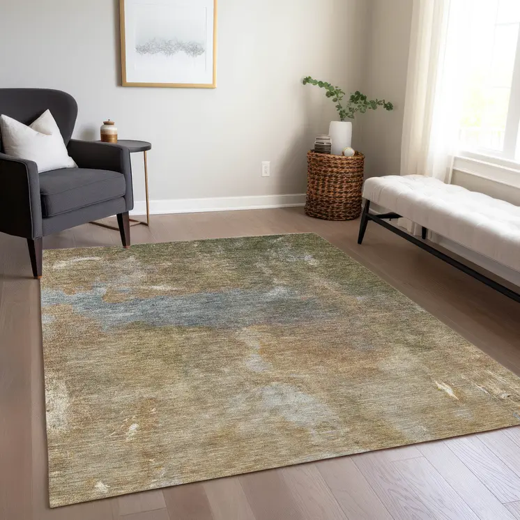 10' X 14' Copper And Rust Abstract Washable Indoor Outdoor Area Rug