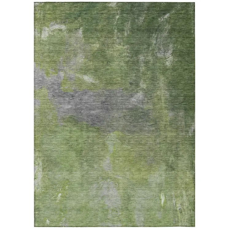 5' X 8' Green And Olive Green Abstract Washable Indoor Outdoor Area Rug