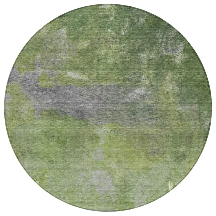 8' Green And Olive Green Round Abstract Washable Indoor Outdoor Area Rug