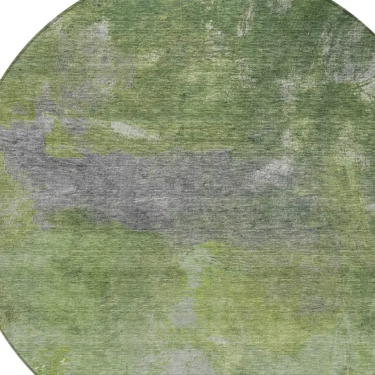 8' Green And Olive Green Round Abstract Washable Indoor Outdoor Area Rug