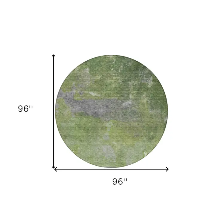 8' Green And Olive Green Round Abstract Washable Indoor Outdoor Area Rug
