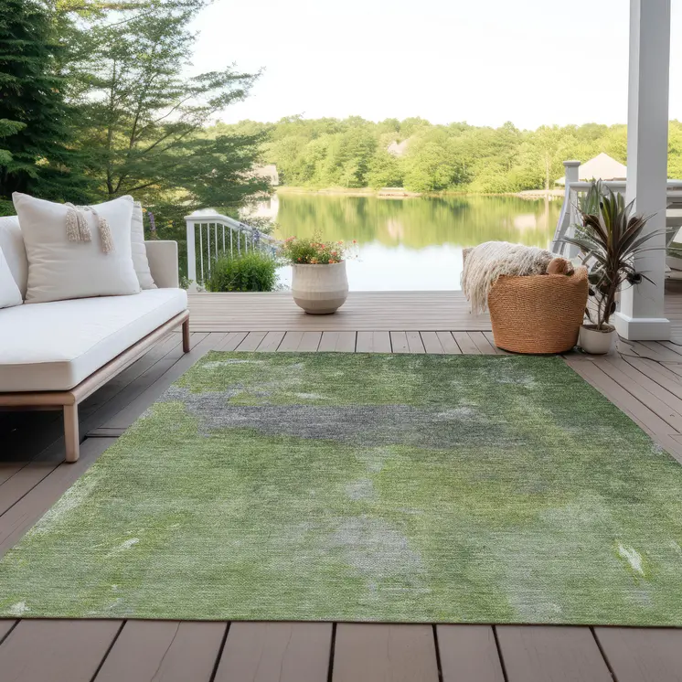 10' X 14' Green And Olive Green Abstract Washable Indoor Outdoor Area Rug