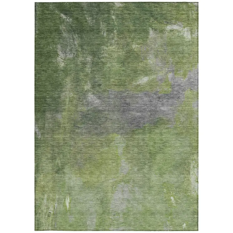 10' X 14' Green And Olive Green Abstract Washable Indoor Outdoor Area Rug
