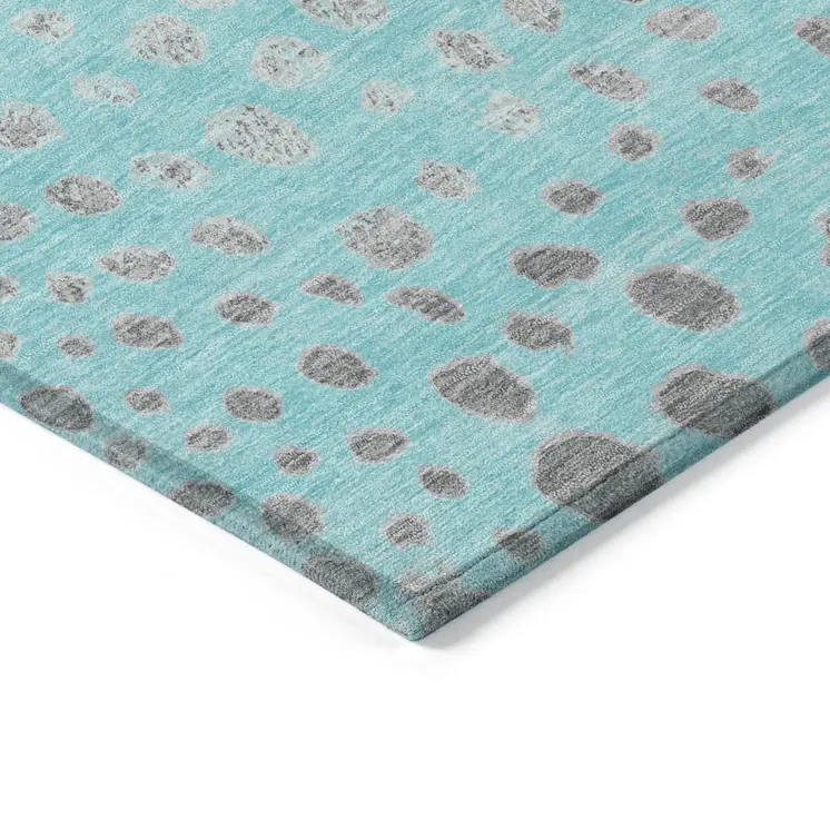 5' X 8' Aqua And Teal Blue Abstract Washable Indoor Outdoor Area Rug