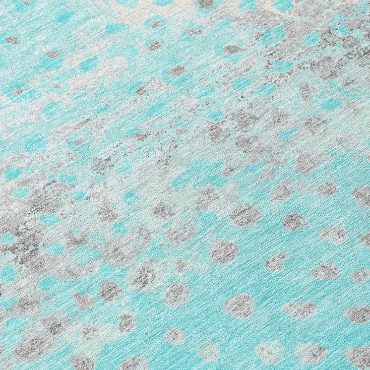 8' Aqua And Teal Blue Round Abstract Washable Indoor Outdoor Area Rug