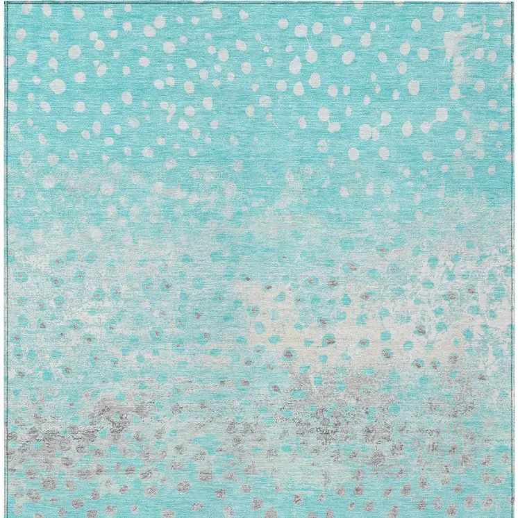 8' X 10' Aqua And Teal Blue Abstract Washable Indoor Outdoor Area Rug