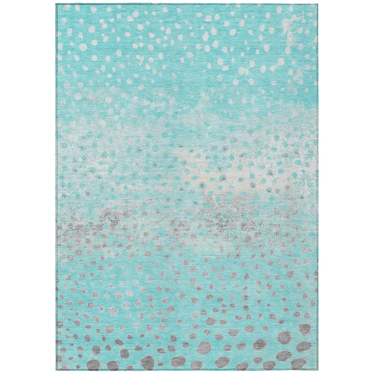 8' X 10' Aqua And Teal Blue Abstract Washable Indoor Outdoor Area Rug