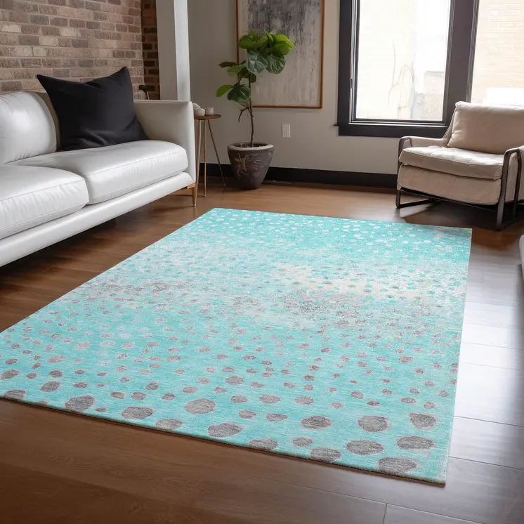 8' X 10' Aqua And Teal Blue Abstract Washable Indoor Outdoor Area Rug