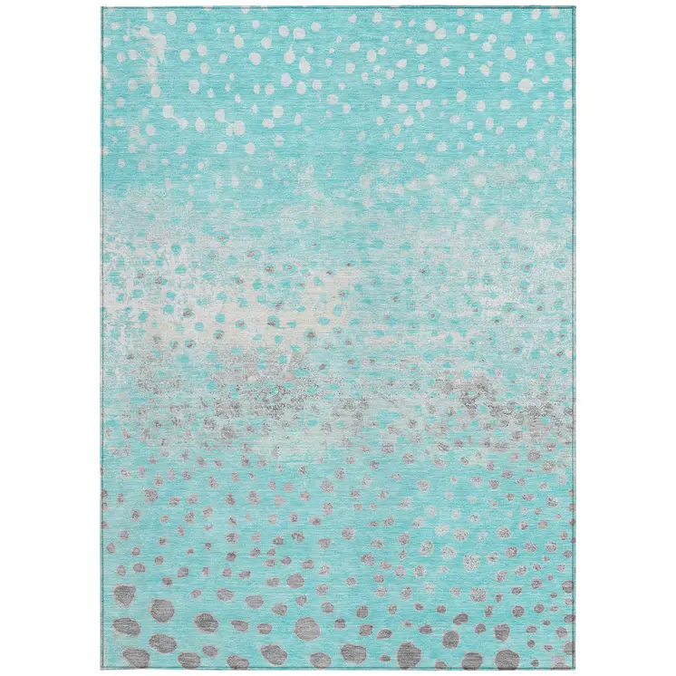 9' X 12' Aqua And Teal Blue Abstract Washable Indoor Outdoor Area Rug
