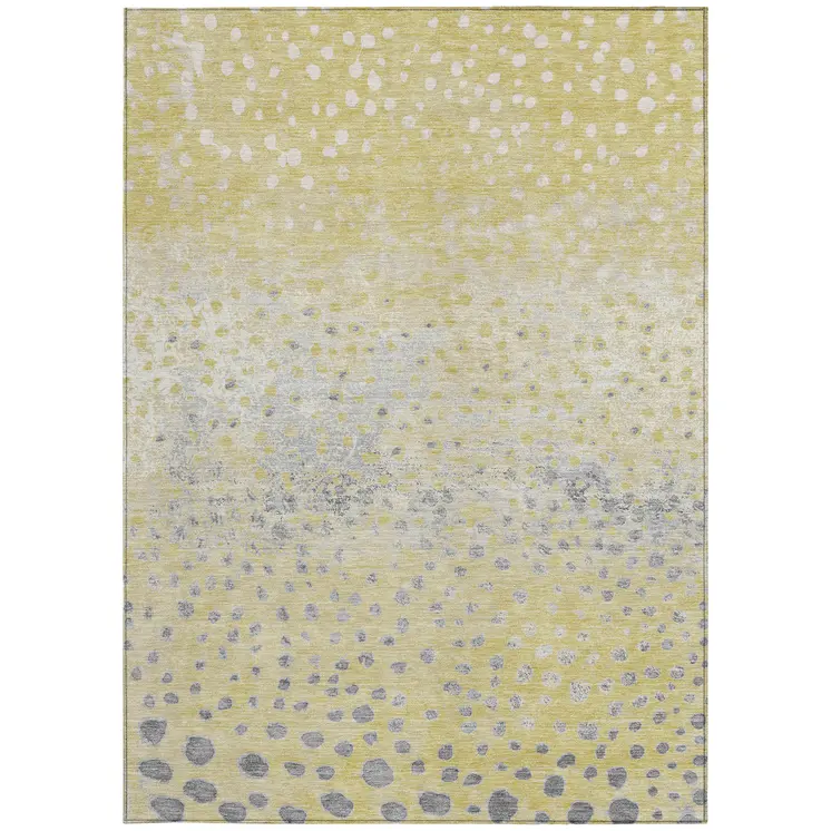 5' X 8' Gold And Wheat Abstract Washable Indoor Outdoor Area Rug