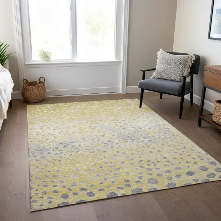 5' X 8' Gold And Wheat Abstract Washable Indoor Outdoor Area Rug