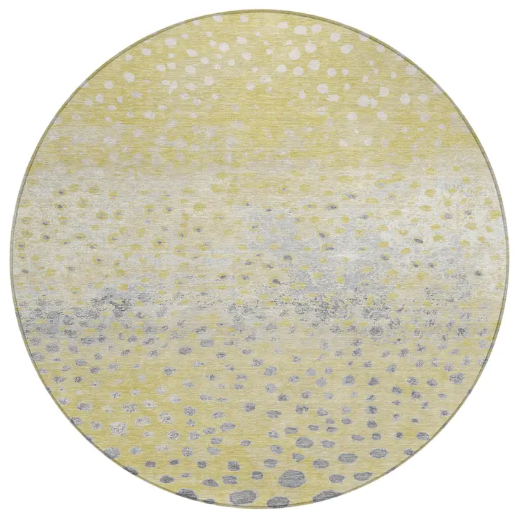 8' Gold And Wheat Round Abstract Washable Indoor Outdoor Area Rug