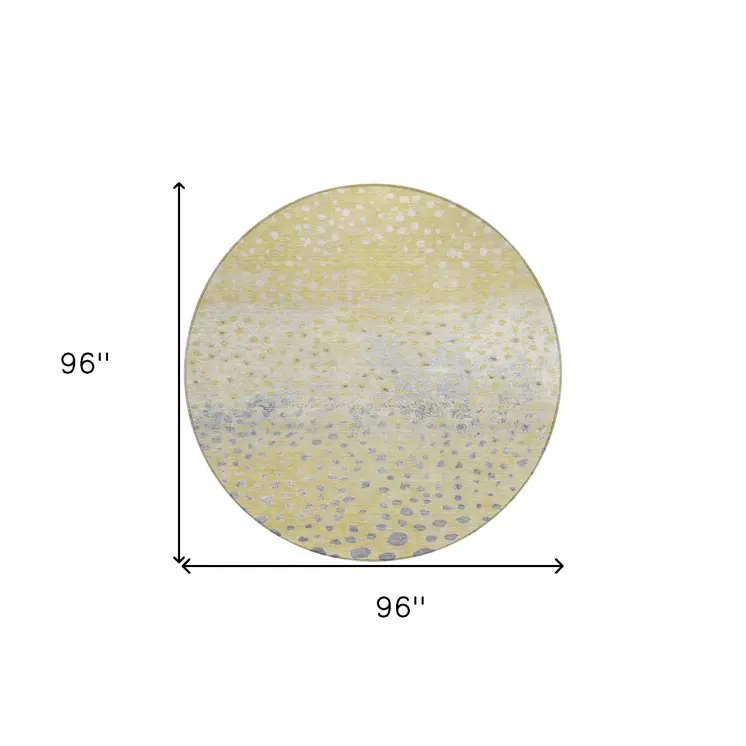8' Gold And Wheat Round Abstract Washable Indoor Outdoor Area Rug