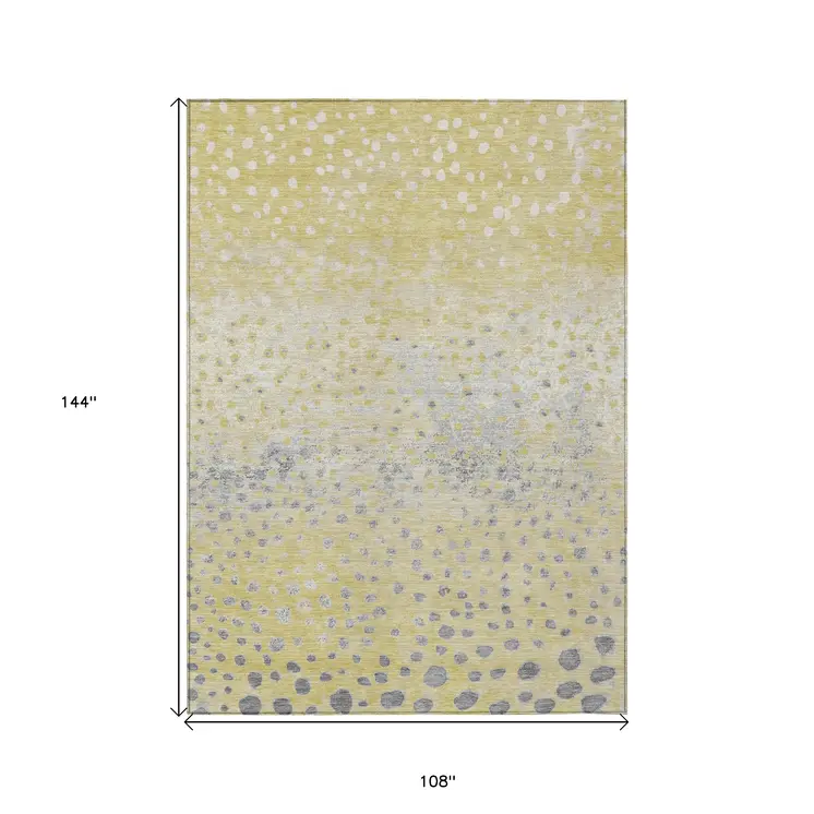 9' X 12' Gold And Wheat Abstract Washable Indoor Outdoor Area Rug
