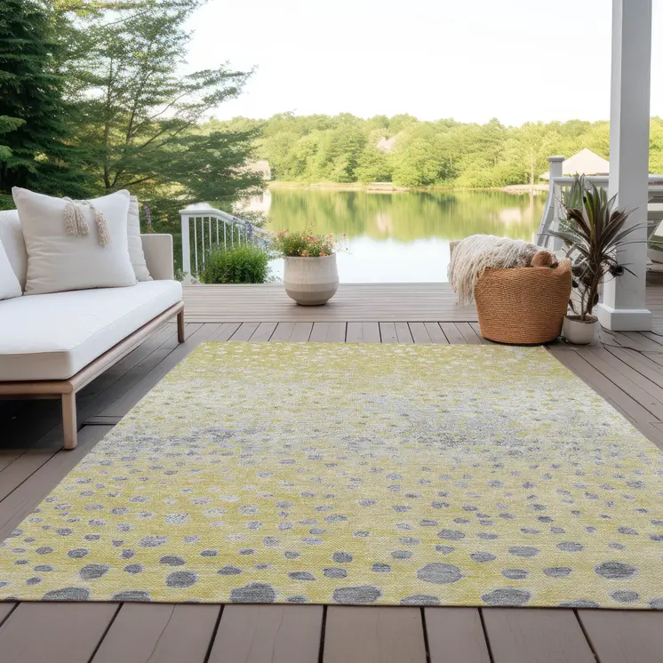 9' X 12' Gold And Wheat Abstract Washable Indoor Outdoor Area Rug
