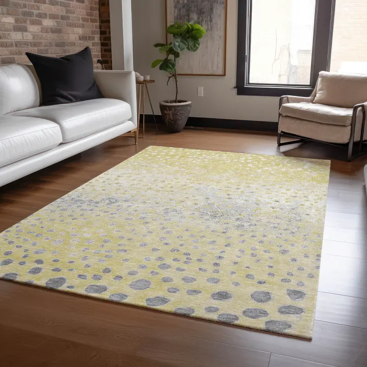 9' X 12' Gold And Wheat Abstract Washable Indoor Outdoor Area Rug