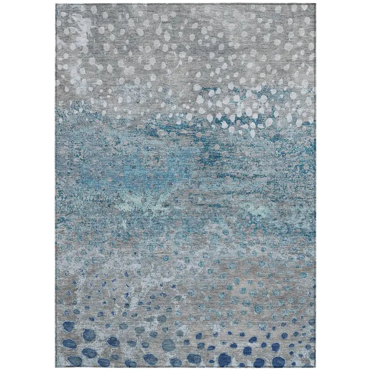 5' X 8' Gray And Silver Abstract Washable Indoor Outdoor Area Rug