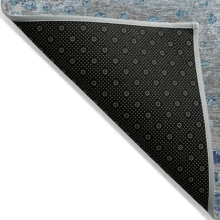 5' X 8' Gray And Silver Abstract Washable Indoor Outdoor Area Rug