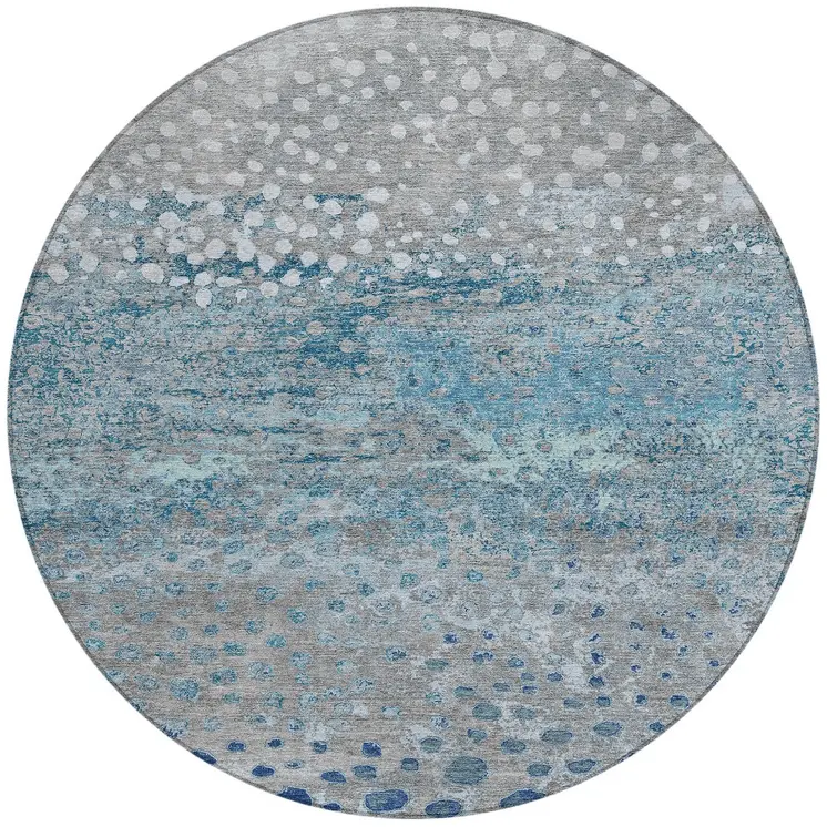 8' Gray And Silver Round Abstract Washable Indoor Outdoor Area Rug