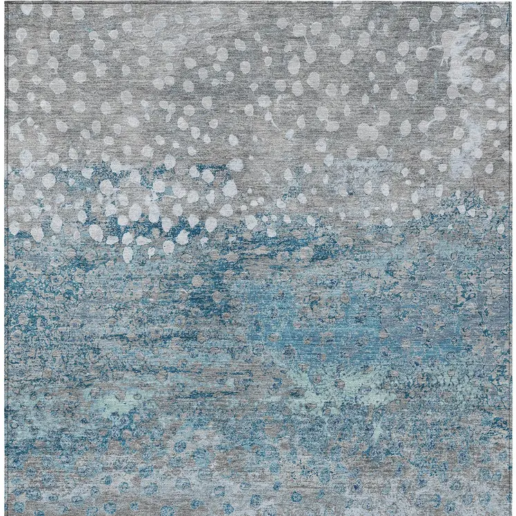 9' X 12' Gray And Silver Abstract Washable Indoor Outdoor Area Rug