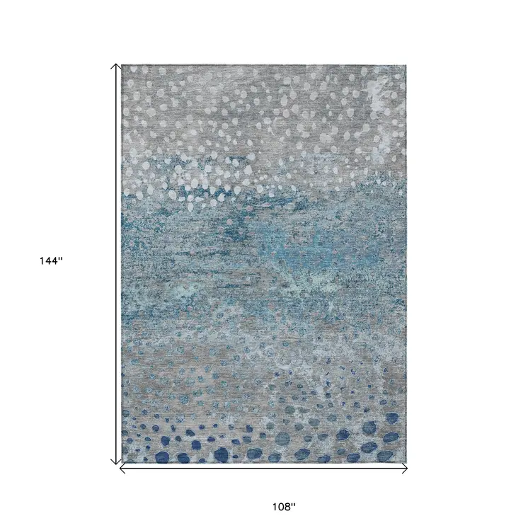 9' X 12' Gray And Silver Abstract Washable Indoor Outdoor Area Rug