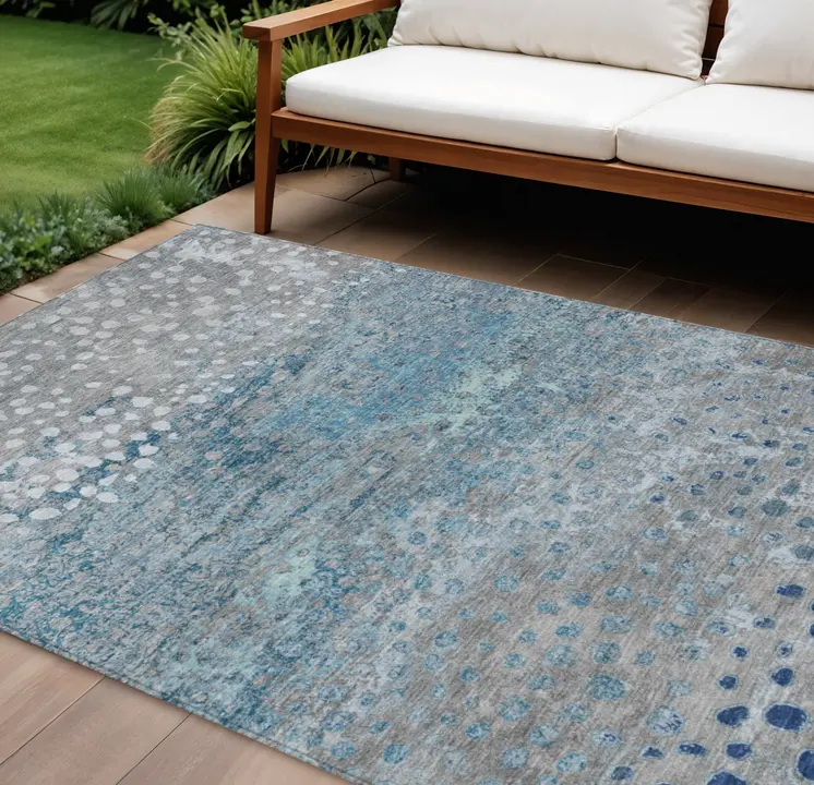 9' X 12' Gray And Silver Abstract Washable Indoor Outdoor Area Rug