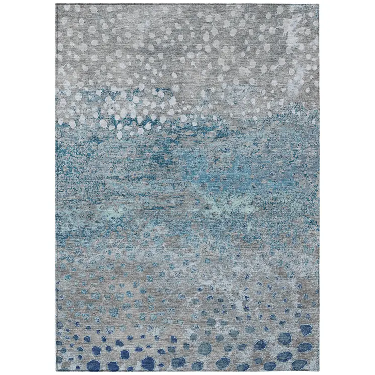 9' X 12' Gray And Silver Abstract Washable Indoor Outdoor Area Rug