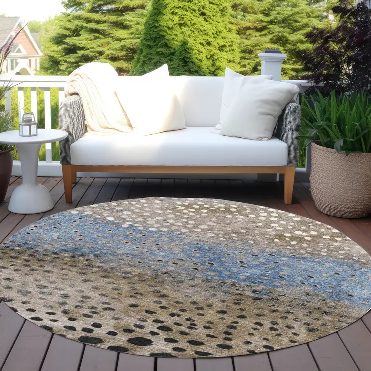 8' Khaki And Taupe Round Abstract Washable Indoor Outdoor Area Rug
