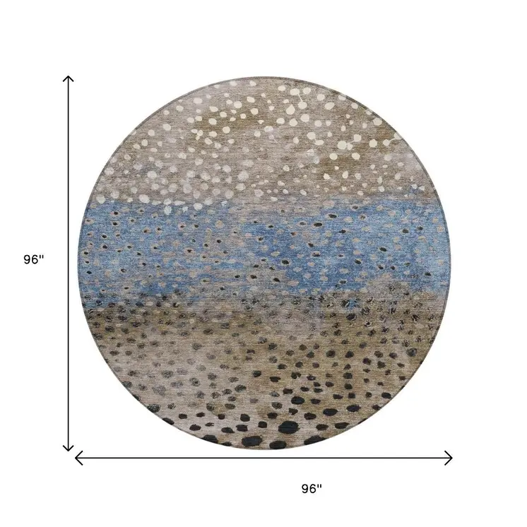8' Khaki And Taupe Round Abstract Washable Indoor Outdoor Area Rug