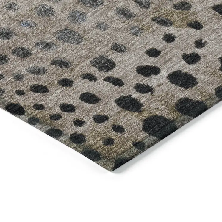 8' Khaki And Taupe Round Abstract Washable Indoor Outdoor Area Rug