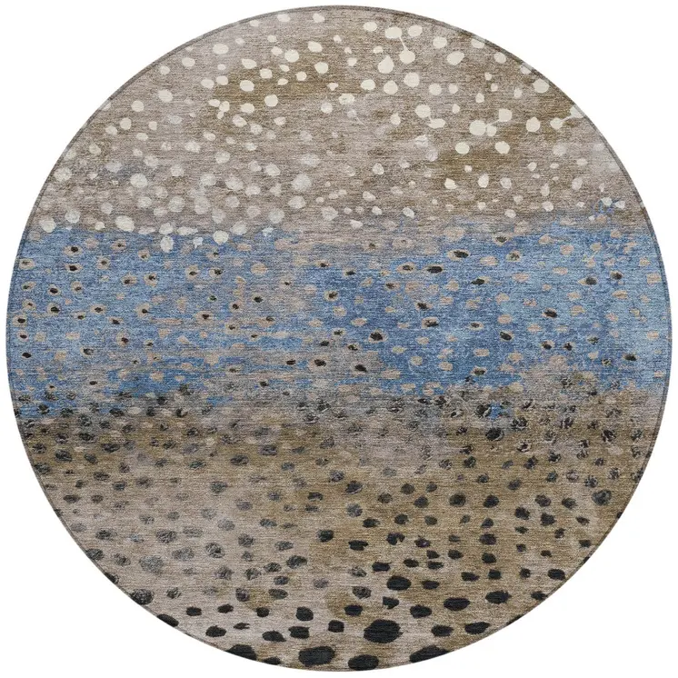 8' Khaki And Taupe Round Abstract Washable Indoor Outdoor Area Rug