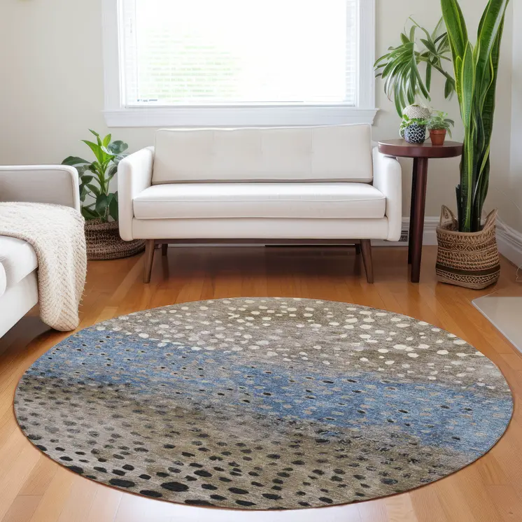 8' Khaki And Taupe Round Abstract Washable Indoor Outdoor Area Rug