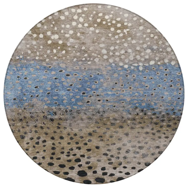 8' Khaki And Taupe Round Abstract Washable Indoor Outdoor Area Rug