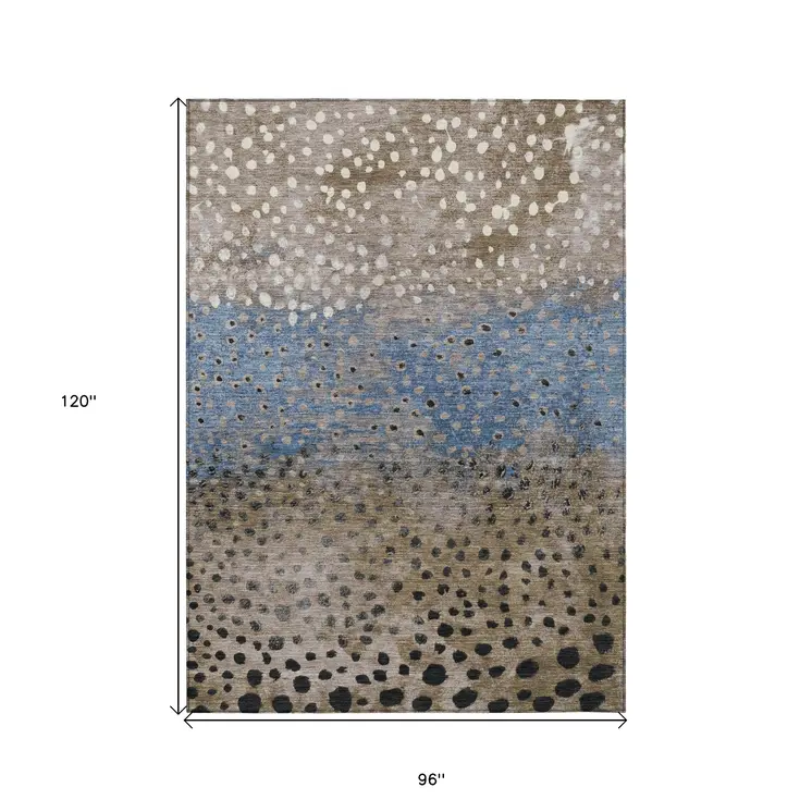 8' X 10' Khaki And Taupe Abstract Washable Indoor Outdoor Area Rug