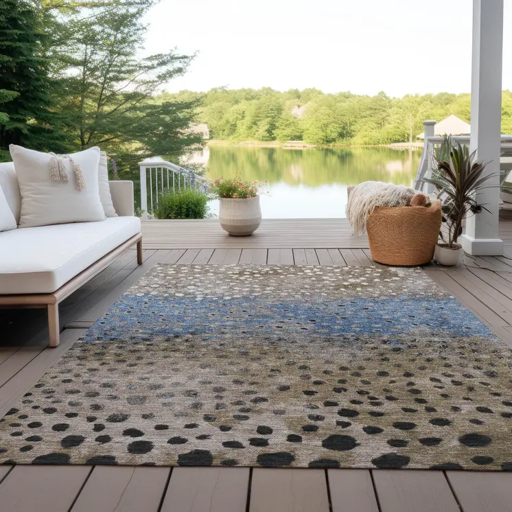 8' X 10' Khaki And Taupe Abstract Washable Indoor Outdoor Area Rug