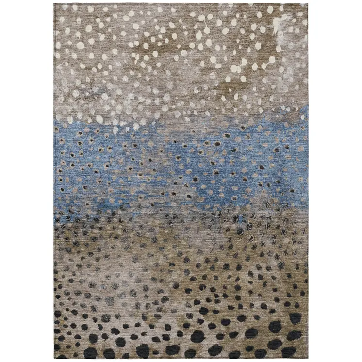 8' X 10' Khaki And Taupe Abstract Washable Indoor Outdoor Area Rug