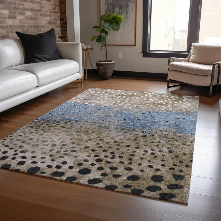 8' X 10' Khaki And Taupe Abstract Washable Indoor Outdoor Area Rug