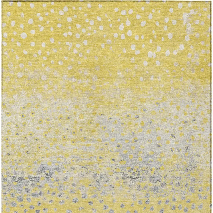 3' X 5' Yellow And Gold Abstract Washable Indoor Outdoor Area Rug