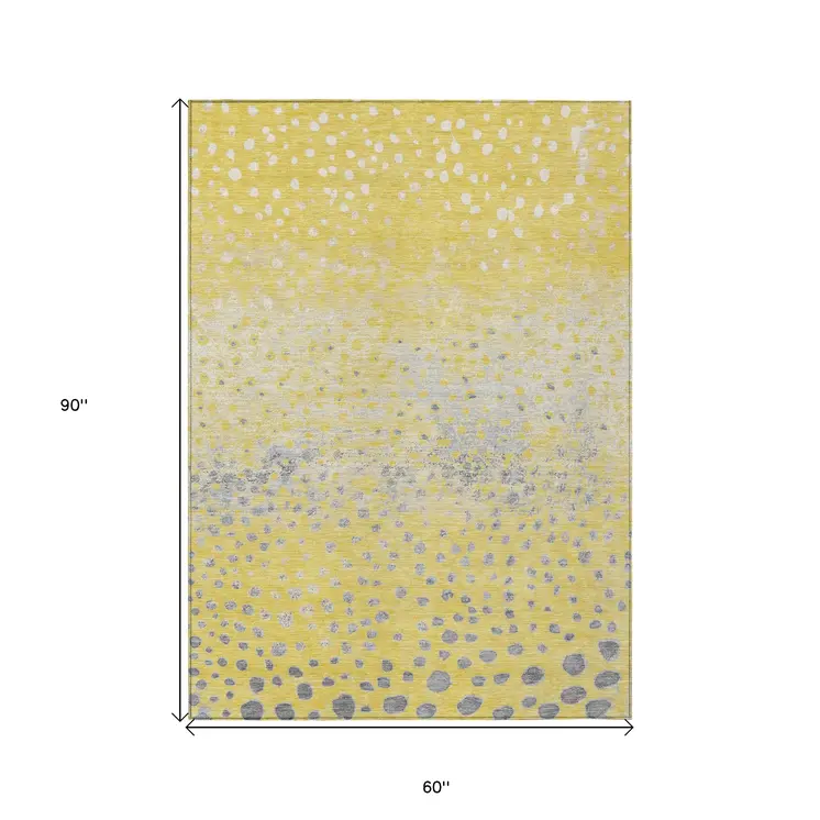 5' X 8' Yellow And Gold Abstract Washable Indoor Outdoor Area Rug
