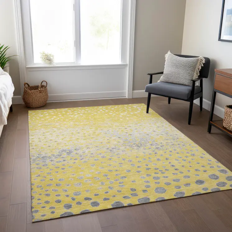 5' X 8' Yellow And Gold Abstract Washable Indoor Outdoor Area Rug