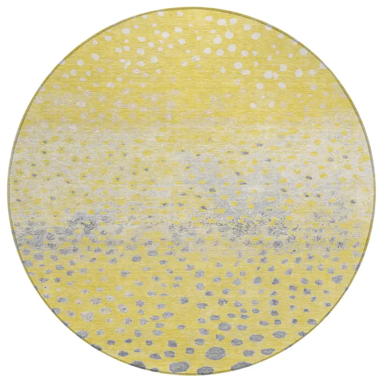 8' Yellow And Gold Round Abstract Washable Indoor Outdoor Area Rug